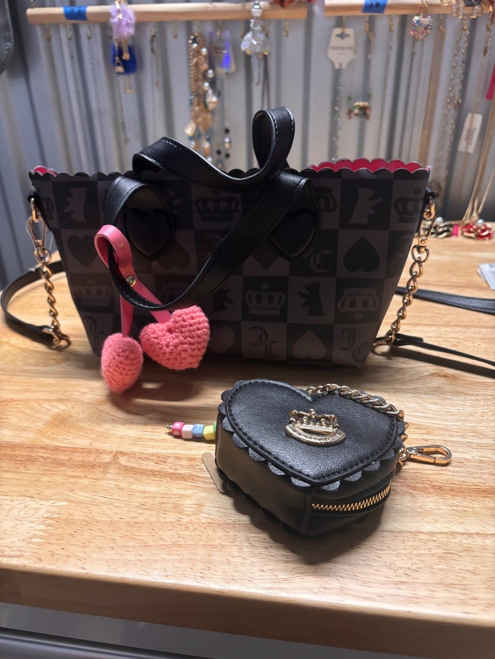 Juicy Couture 101 Dalmatians Black Heart Coin Purse & Tote Bag Set with Gold Acc